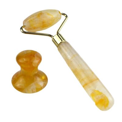 Strumenti per il massaggio del viso Roller naturale giallo citrino per il viso Massaggiatore 100% giada naturale per massaggi muscolari Prodotti per la cura della pelle