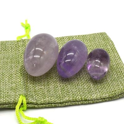 OEM Accepted Carved Yoni Egg for Vaginal Exercise Uova di giada di ametista perforate naturali