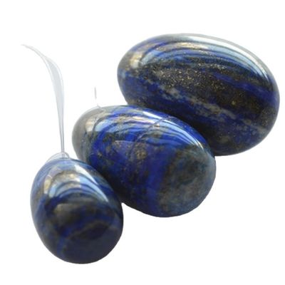Set di 3 Uova di pietra Lapis Lazuli Uova per esercizi Kegel naturali Uova per gioielli Giada Yoni Uova perforate o non perforate 3 dimensioni realizzate