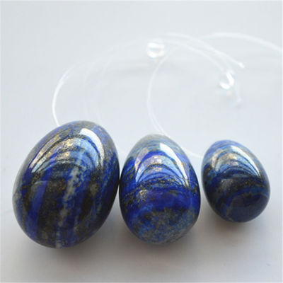 Set di 3 Uova di pietra Lapis Lazuli Uova per esercizi Kegel naturali Uova per gioielli Giada Yoni Uova perforate o non perforate 3 dimensioni realizzate