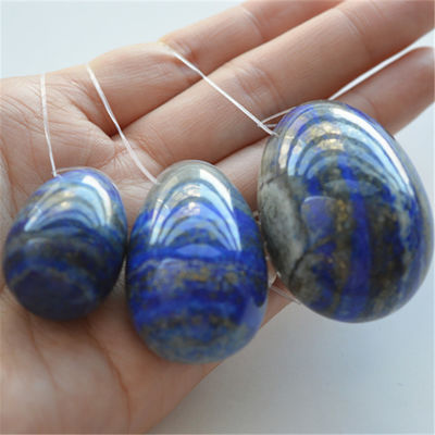 Set di 3 Uova di pietra Lapis Lazuli Uova per esercizi Kegel naturali Uova per gioielli Giada Yoni Uova perforate o non perforate 3 dimensioni realizzate