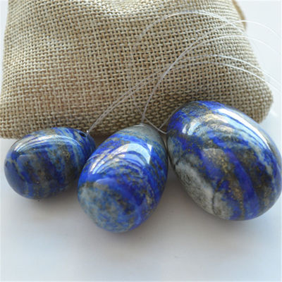 Set di 3 Uova di pietra Lapis Lazuli Uova per esercizi Kegel naturali Uova per gioielli Giada Yoni Uova perforate o non perforate 3 dimensioni realizzate