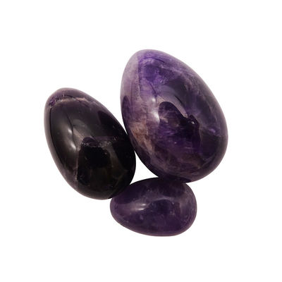 Tipo di incisione in pietre preziose Ogghe di cristallo di ametista naturale Set di 3 PCS Ogghe di giada Kegel intagliate a mano Per l'empowerment delle donne