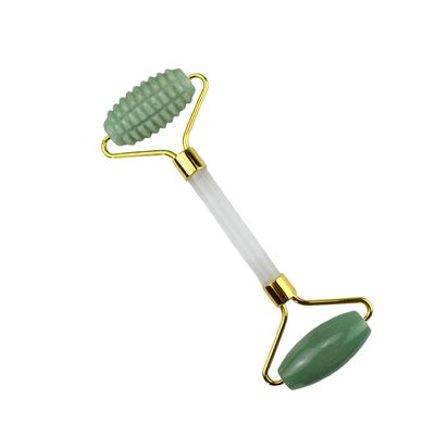 Logo personalizzato Verde Avventurino Faciale Jade Roller Gua Sha Strumenti Manico di cristallo Massaggiatore per Massaggio Faciale Occhio collo nel 2024