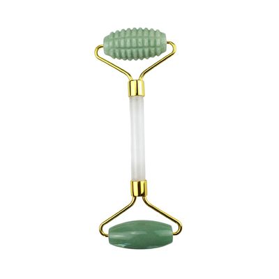 Logo personalizzato Verde Avventurino Faciale Jade Roller Gua Sha Strumenti Manico di cristallo Massaggiatore per Massaggio Faciale Occhio collo nel 2024