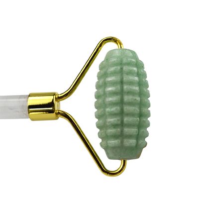 Logo personalizzato Verde Avventurino Faciale Jade Roller Gua Sha Strumenti Manico di cristallo Massaggiatore per Massaggio Faciale Occhio collo nel 2024