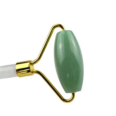 Logo personalizzato Verde Avventurino Faciale Jade Roller Gua Sha Strumenti Manico di cristallo Massaggiatore per Massaggio Faciale Occhio collo nel 2024