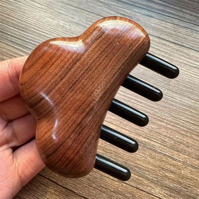 Massaggio corporeo e crescita dei capelli pettine da massaggio in legno di rosa per la testa Gua Sha 8.5*7.5*2.3cm