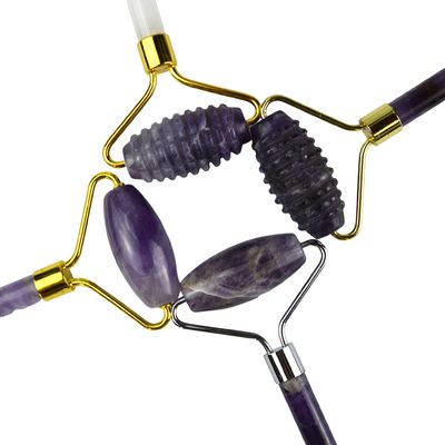 Attrezzatura per il massaggio facciale 2024 Amethyst Facial Jade Roller 100% Massaggiatore di cristallo naturale per la pelle Occhi collo Strumenti di bellezza