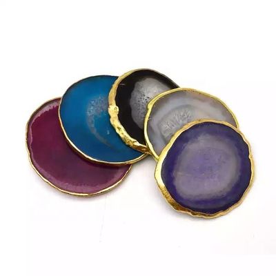Ovale lucidato cristallo naturale Agata Fette di oro bordo Agata Coaster con tema MASCOT Forma ovale Design ovale