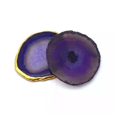 Ovale lucidato cristallo naturale Agata Fette di oro bordo Agata Coaster con tema MASCOT Forma ovale Design ovale