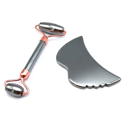 Strumenti per la cura della pelle Pietra energetica Massaggiatore Guasha per viso Occhi Collo Dedo 5,5 * 14 cm Terahertz d'argento Faccia Roller Gua Sha Set