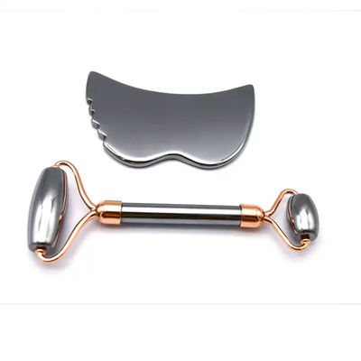 Strumenti per la cura della pelle Pietra energetica Massaggiatore Guasha per viso Occhi Collo Dedo 5,5 * 14 cm Terahertz d'argento Faccia Roller Gua Sha Set