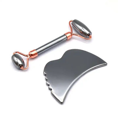 Strumenti per la cura della pelle Pietra energetica Massaggiatore Guasha per viso Occhi Collo Dedo 5,5 * 14 cm Terahertz d'argento Faccia Roller Gua Sha Set