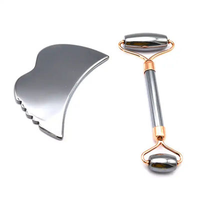 Strumenti per la cura della pelle Pietra energetica Massaggiatore Guasha per viso Occhi Collo Dedo 5,5 * 14 cm Terahertz d'argento Faccia Roller Gua Sha Set