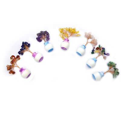 Colori di pietre preziose chip di ottone cablati fortunato albero con chakra pietre di guarigione migliorare la vostra casa decorazioni e ornamenti