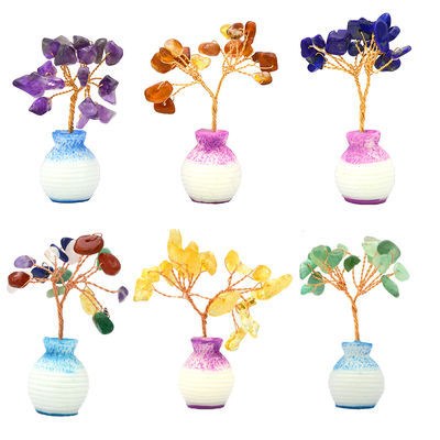 Colori di pietre preziose chip di ottone cablati fortunato albero con chakra pietre di guarigione migliorare la vostra casa decorazioni e ornamenti