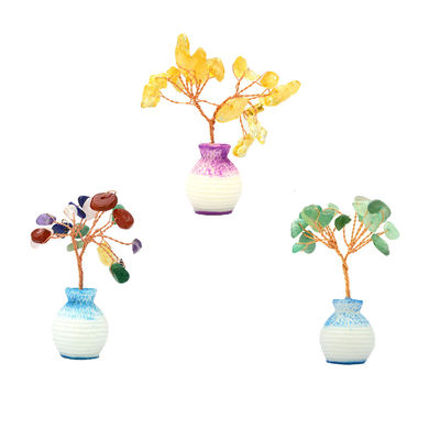 Colori di pietre preziose chip di ottone cablati fortunato albero con chakra pietre di guarigione migliorare la vostra casa decorazioni e ornamenti