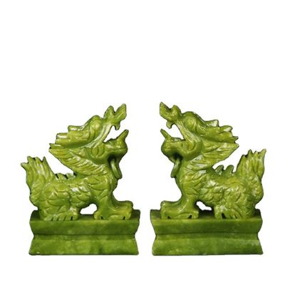 Pietra verde Feng Shui incisione Figurine animale scolpito Anno cinese Giada Pixiu statua per Feng Shui coppia di decorazioni