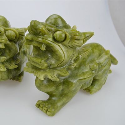 Artigianato verde Feng Shui Decorazioni per la casa Giada naturale lucidata Ornamenti Pixiu Par di 2 con e Metodo di stampa Altro