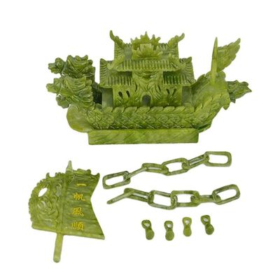 Decorazione cinese artigianale da 28 cm per la buona fortuna Giada di pietra artigianale Barche del drago per ornamento / regalo