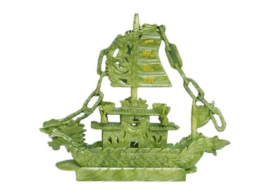 Decorazione cinese artigianale da 28 cm per la buona fortuna Giada di pietra artigianale Barche del drago per ornamento / regalo