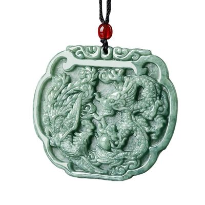 Tematica d'amore Colletto di giada naturale Pendente in stile Feng Shui con drago auspicioso e fenice