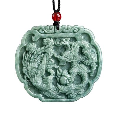 Tematica d'amore Colletto di giada naturale Pendente in stile Feng Shui con drago auspicioso e fenice