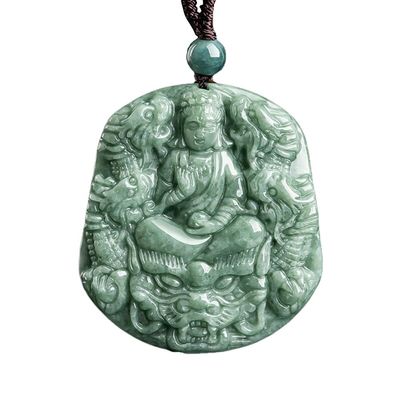 Giada naturale scolpita nove draghi Guan Yin pendente collana Un'aggiunta unica alla vostra collezione di gioielli