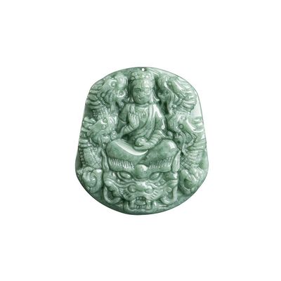 Giada naturale scolpita nove draghi Guan Yin pendente collana Un'aggiunta unica alla vostra collezione di gioielli