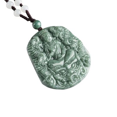 Giada naturale scolpita nove draghi Guan Yin pendente collana Un'aggiunta unica alla vostra collezione di gioielli