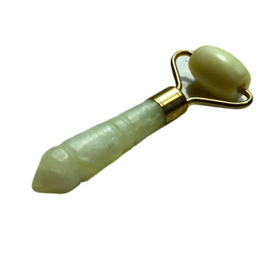 Silver Mini Jade Stone Facial Roller per occhi e viso Massaggio anti-invecchiamento Massaggio naturale verde Jade Roller Facial Massager 110 * 55mm