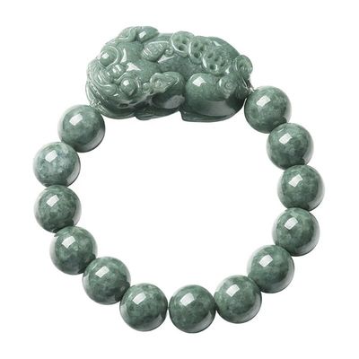 Braccialetto in giada intagliato Olio Verde Pixiu Uomini E Donne Braccialetti di fascino Accessoiri Anello regalo di compleanno 13mm Diametro perline