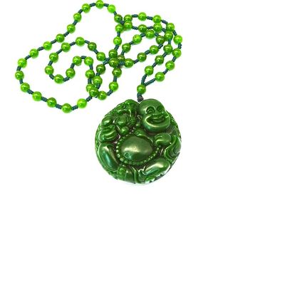 Stile Feng Shui Caratteristica regionale Naturale Verde Grande Giada Happy Buddha Pendente Colletto con Catene