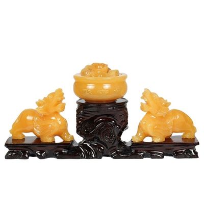 Disponibile in negozio Gialla Giada Pixiu Statua Fengshui Regalo per la ricchezza e la prosperità
