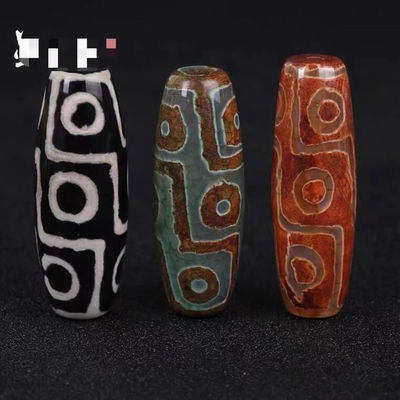 Tecnica Gemma libera naturale lucida Tibetano 9Occhio Dzi Perla 40mm Agate Barrel Perle per gioielli