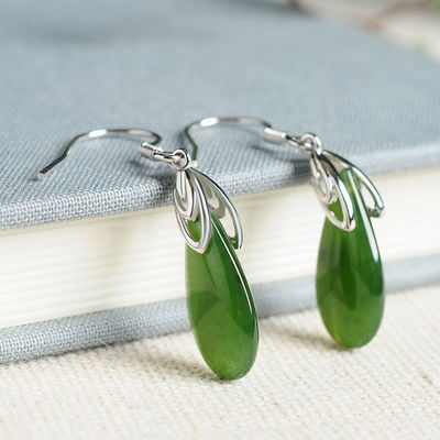 925 Sterling Silver Design Green Nephrite Jade Drop Earrings con Custom Logo Sublimation Print