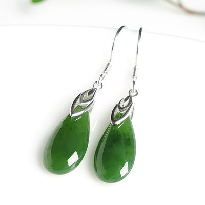 925 Sterling Silver Design Green Nephrite Jade Drop Earrings con Custom Logo Sublimation Print