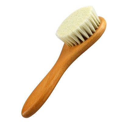 Natural Soft Bristles lana spazzola asciutta maniglia di legno spazzola per capelli per bambini personalizzato LOGO Faccia corpo pulizia bagno strumento per massaggiare la pelle