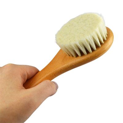 Natural Soft Bristles lana spazzola asciutta maniglia di legno spazzola per capelli per bambini personalizzato LOGO Faccia corpo pulizia bagno strumento per massaggiare la pelle