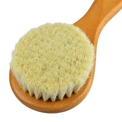 Natural Soft Bristles lana spazzola asciutta maniglia di legno spazzola per capelli per bambini personalizzato LOGO Faccia corpo pulizia bagno strumento per massaggiare la pelle