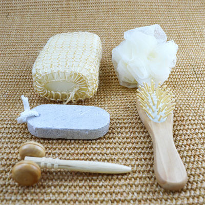 Pulizia del corpo Set bagno in legno con spazzola per capelli Pumice Stone Bath Pouf Sisal Sponge Massager 6Pcs Spa Bath Beauty Gift Set