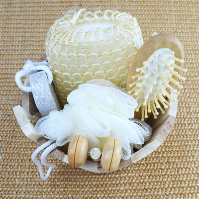 Pulizia del corpo Set bagno in legno con spazzola per capelli Pumice Stone Bath Pouf Sisal Sponge Massager 6Pcs Spa Bath Beauty Gift Set