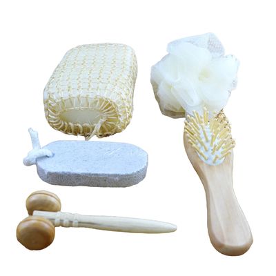 Massaggiatore Corporeo Set Bagno In Barile Cinque pezzi Con Pietra Pumice Massaggiatore Facciale Shampoo pettine Spugna igienica e doccia Pouf