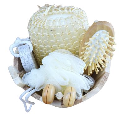 Massaggiatore Corporeo Set Bagno In Barile Cinque pezzi Con Pietra Pumice Massaggiatore Facciale Shampoo pettine Spugna igienica e doccia Pouf