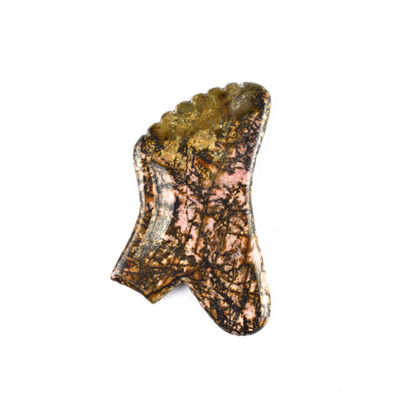 Strumento Gua-Sha a base di pietra di rhodonite personalizzabile Massaggiatore viso rosa e nero per il sollievo del collo/spalla/spalle/gambe