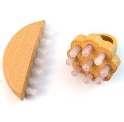 Combine per il massaggio dei capelli in legno rosa quarzo giada Guasha Meridiano Scalp Gua Sha Massager Combine per il massaggio dei capelli con funzione Gua Sha