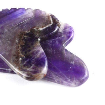 2024 Strumenti di massaggio di tendenza Forma di cuore Ametista naturale Gua Sha con denti Logo personalizzato Guasha Body Self Skin Care