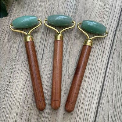 Aventurine verde giada faccia Roller cura della pelle facciale giada strumento di massaggio con maniglia di legno per il logo personalizzato disponibile