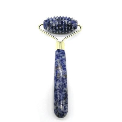 Tecnologia di massaggio facciale lucidato naturale blu pietra a punta singola testa Spiked Jade Roller Anti-aging con la tecnologia